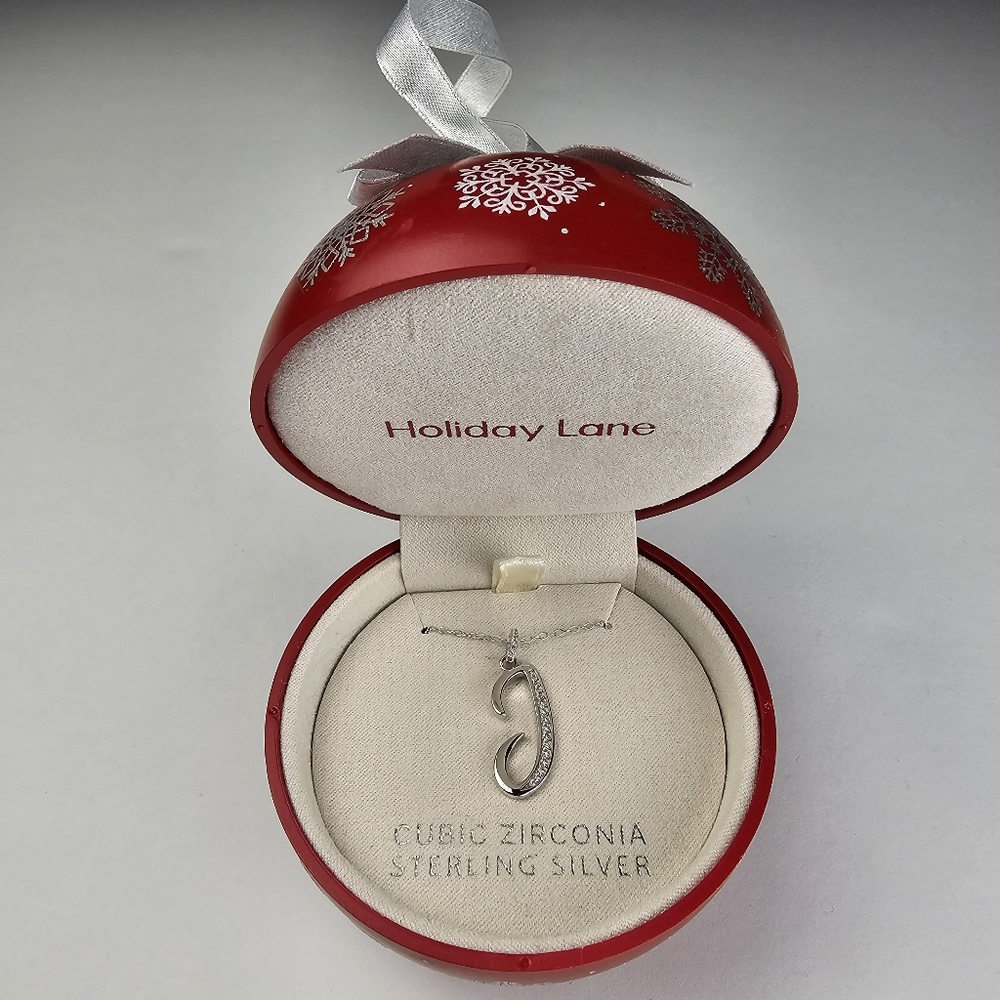 Holiday Lane Cubic Zirconia 'J' Initial Necklace in Sterling Silver